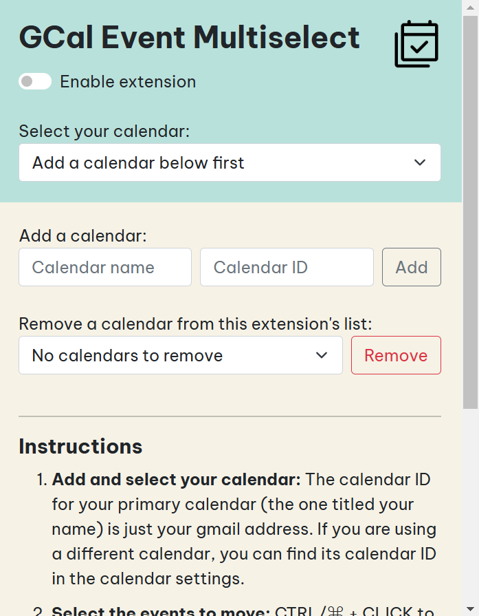 Screenshot of extension popup